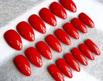 Red Fake Nails, Faux Nails, Glue On Nails, Red Nails, Romantic, Ruby, Valentine Nails, Press On Nails, Gloss Nails, Matte Nails