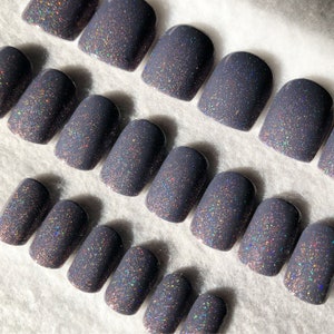 Gray Holographic Fake Nails, Faux Nails, Glue On Nails, Holographic, Scattered Holo, Rainbow, Gray Nails, Sparkle Nails, Gloss Nails image 2