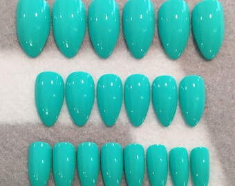 Aqua Fake Nails, Faux Nails, Glue On Nails, Blue Nails, Mint Nails, Light Blue, Press On Nails, Gloss, Matte Nails