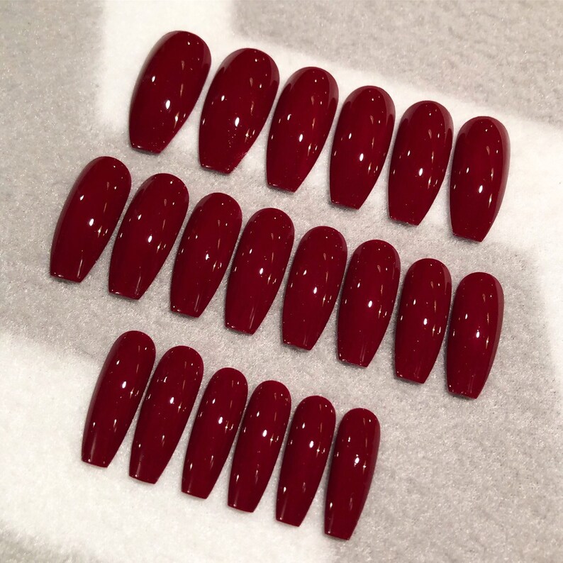 Crimson Red Faux Nails Fake Nails Glue on Nails Dark Red | Etsy