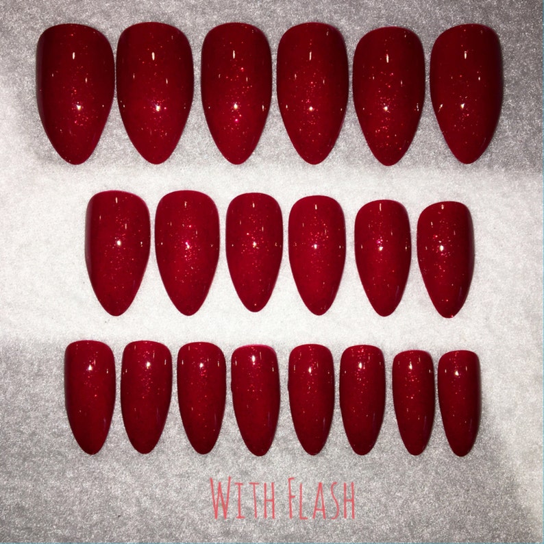 Red Sparkle Fake Nails Faux Nails Glue on Nails Red Nails - Etsy