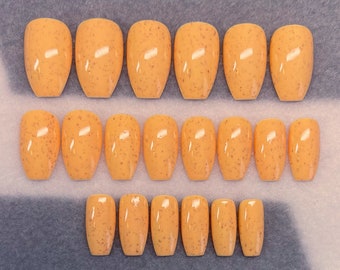 Speckled Creamsicle OrangFake Nails, Faux Nails, Glue On Nails, Peach Nails, Scattered Speckles, Orange Nails, Pastel Nails, Gloss Nails