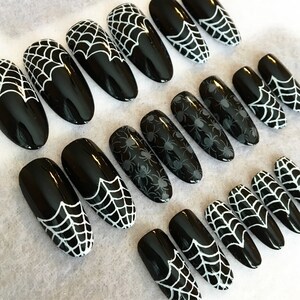 Black Spiderweb Fake Nails Faux Nails Glue on Nails Black - Etsy