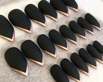 Black And Rose Gold Stiletto Faux Nails, Fake Nails, Rose Gold Tips, French Tips, Press On Nails, Pointy Nails,Glue On Nails, Gloss, Matte