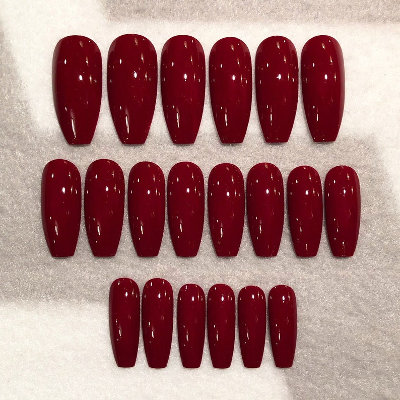 Crimson Red Faux Nails Fake Nails Glue on Nails Dark Red Etsy