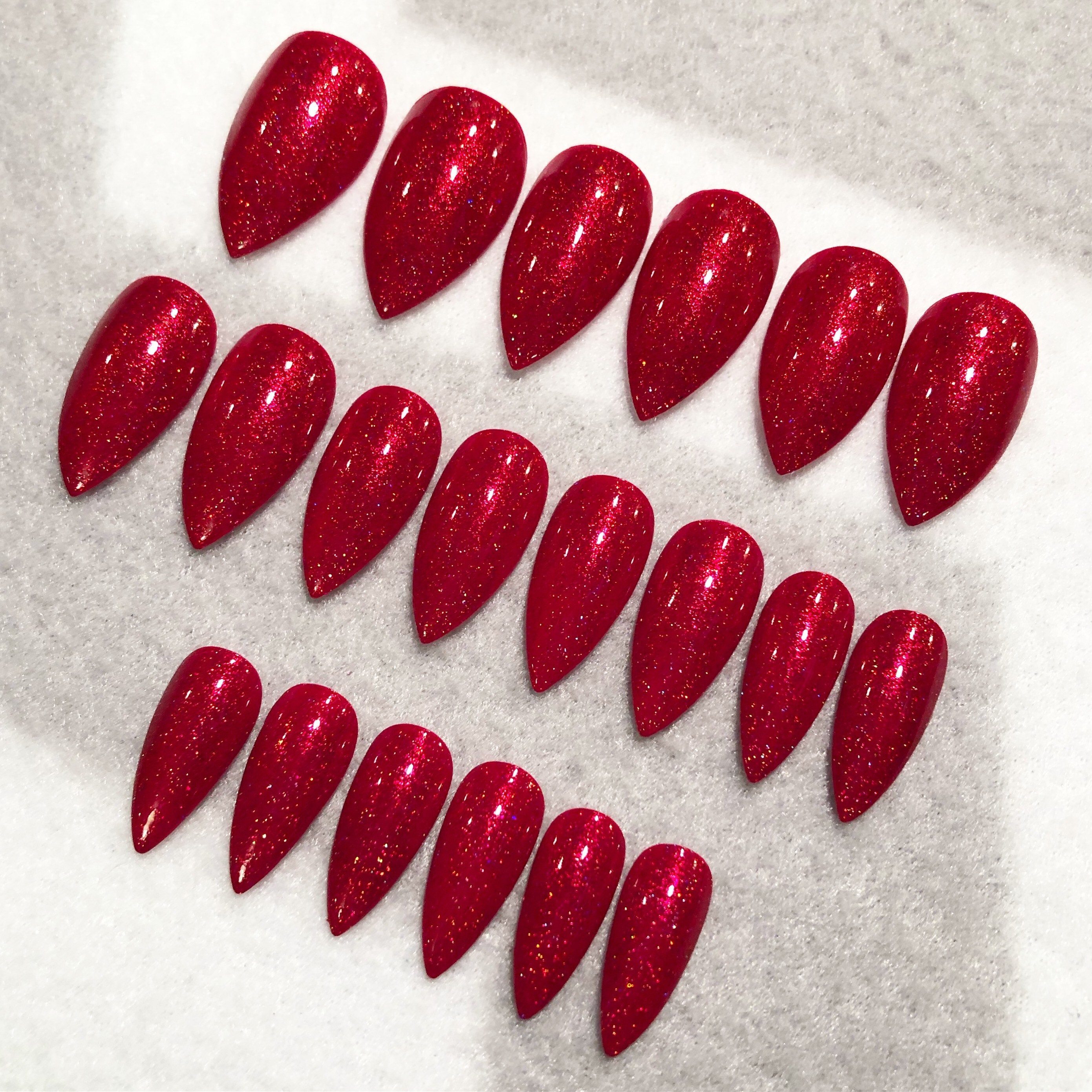 Cupid Red Holographic Fake Nails Faux Nails Glue on Nails - Etsy