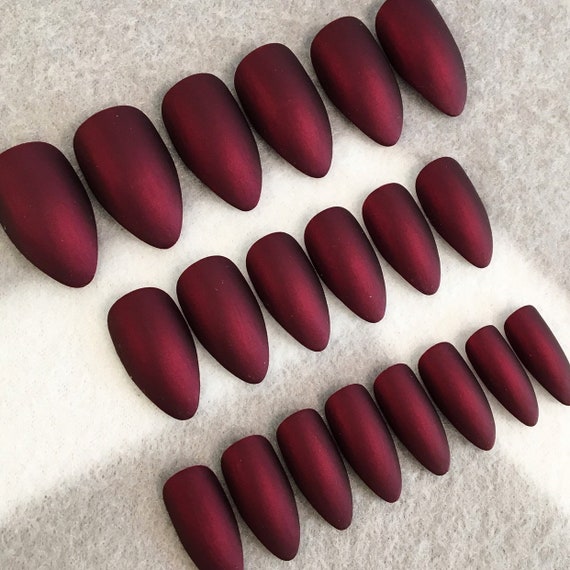 Burgundy Fake Nails Faux Nails Glue On Nails Burgundy Nails Red Nails Metallic Nails Stiletto Nails Gloss Nails Matte Nails