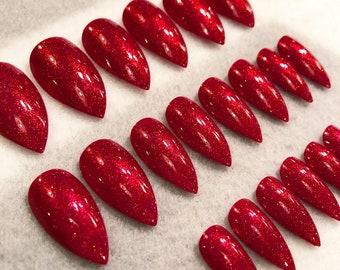 Cupid Red Holographic Fake Nails, Faux Nails, Glue On Nails, Holographic, Ruby, Scattered Holo, Red Nails, Press On Nails, Gloss Nails