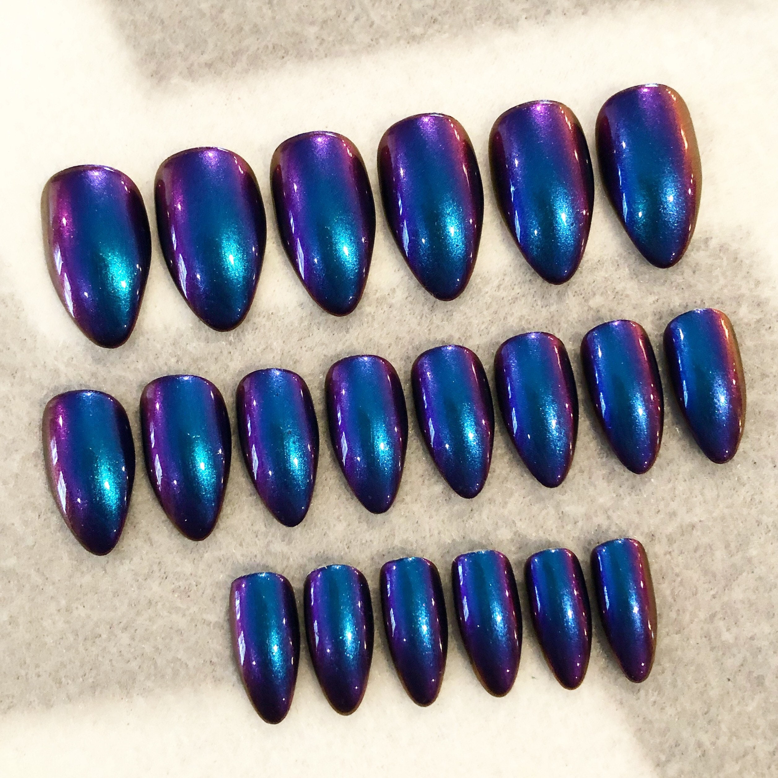 Purple-Blue Chameleon Fake Nails Faux Nails Glue On Nails | Etsy