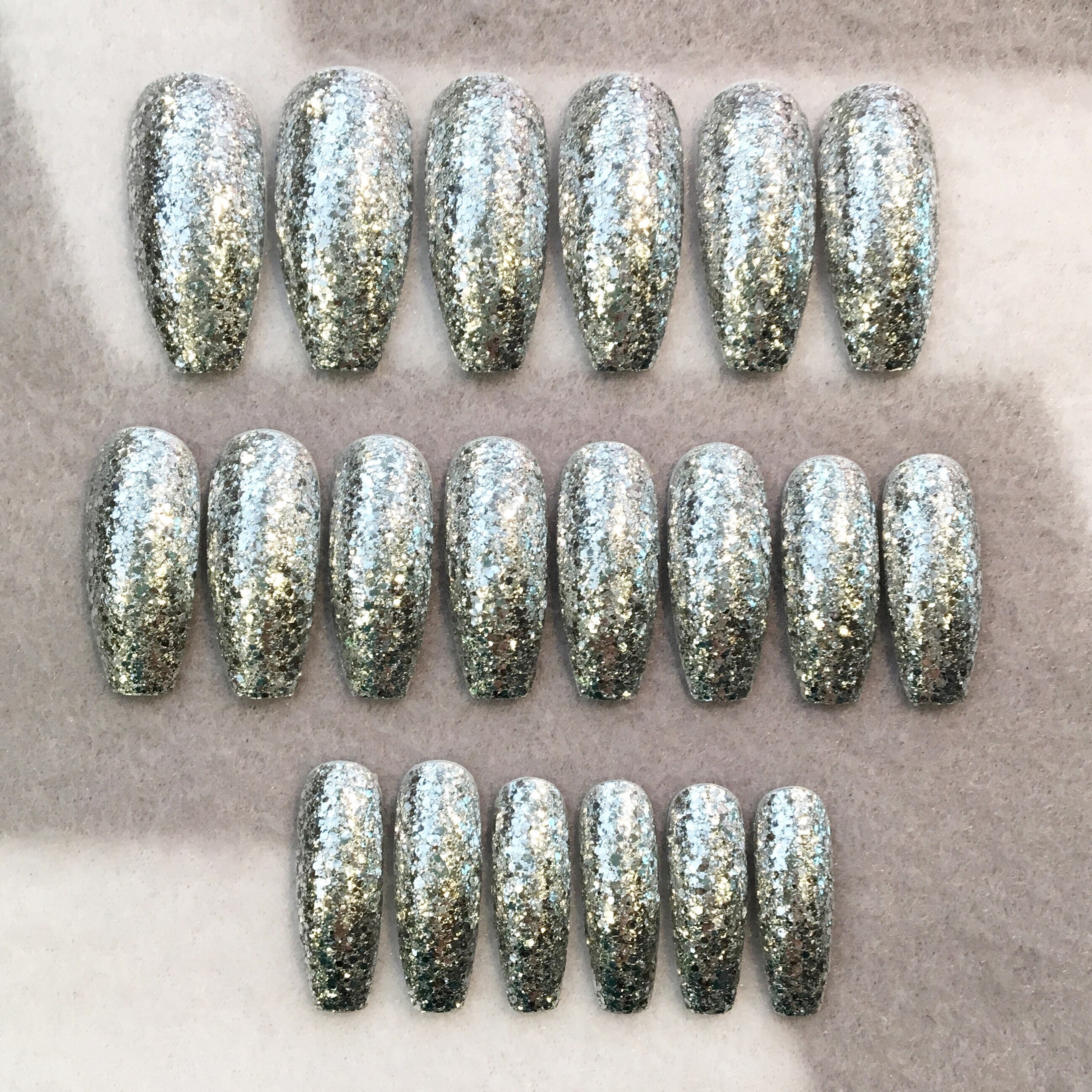 Silver Bling Fake Nails Faux Nails Glue on Nails Silver - Etsy