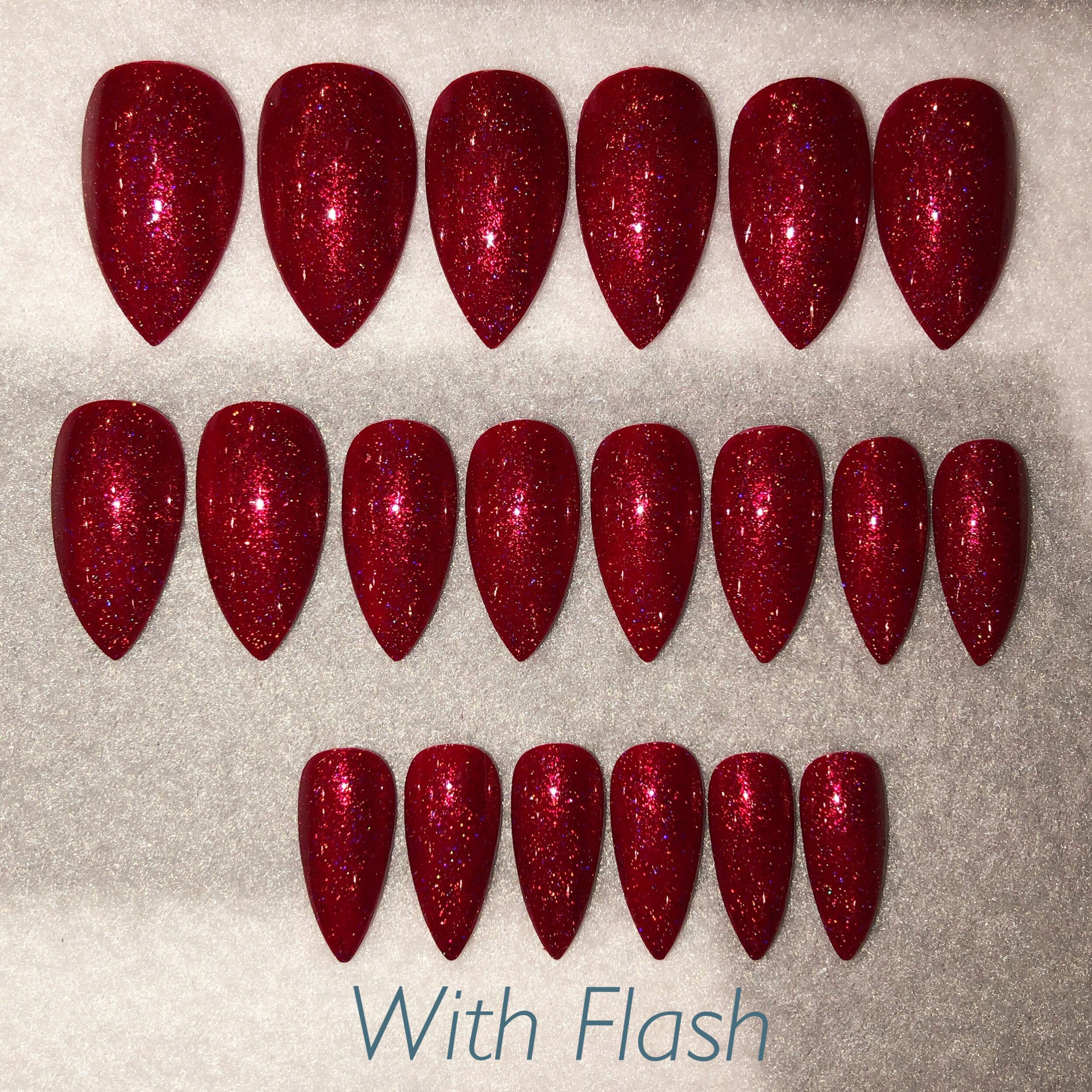 Cupid Red Holographic Fake Nails Faux Nails Glue on Nails - Etsy