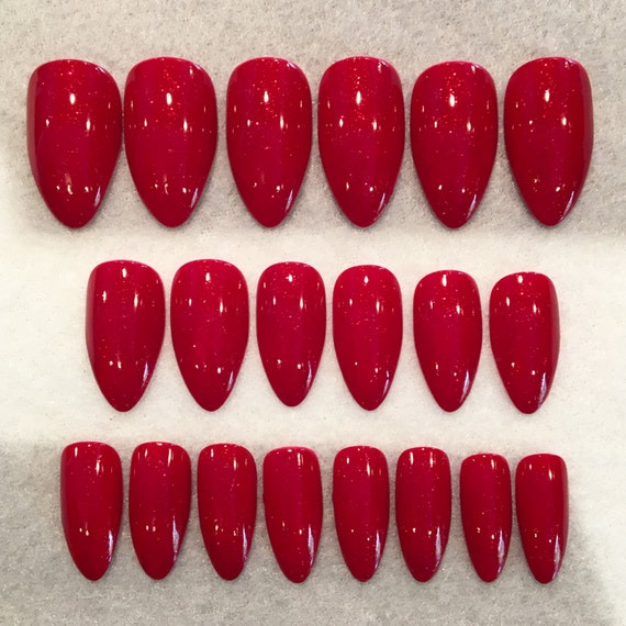 Red Sparkle Fake Nails Faux Nails Glue On Nails Red | Etsy