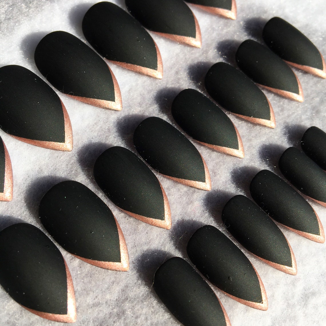 Black And Rose Gold Stiletto Faux Nails Fake Nails Rose | Etsy