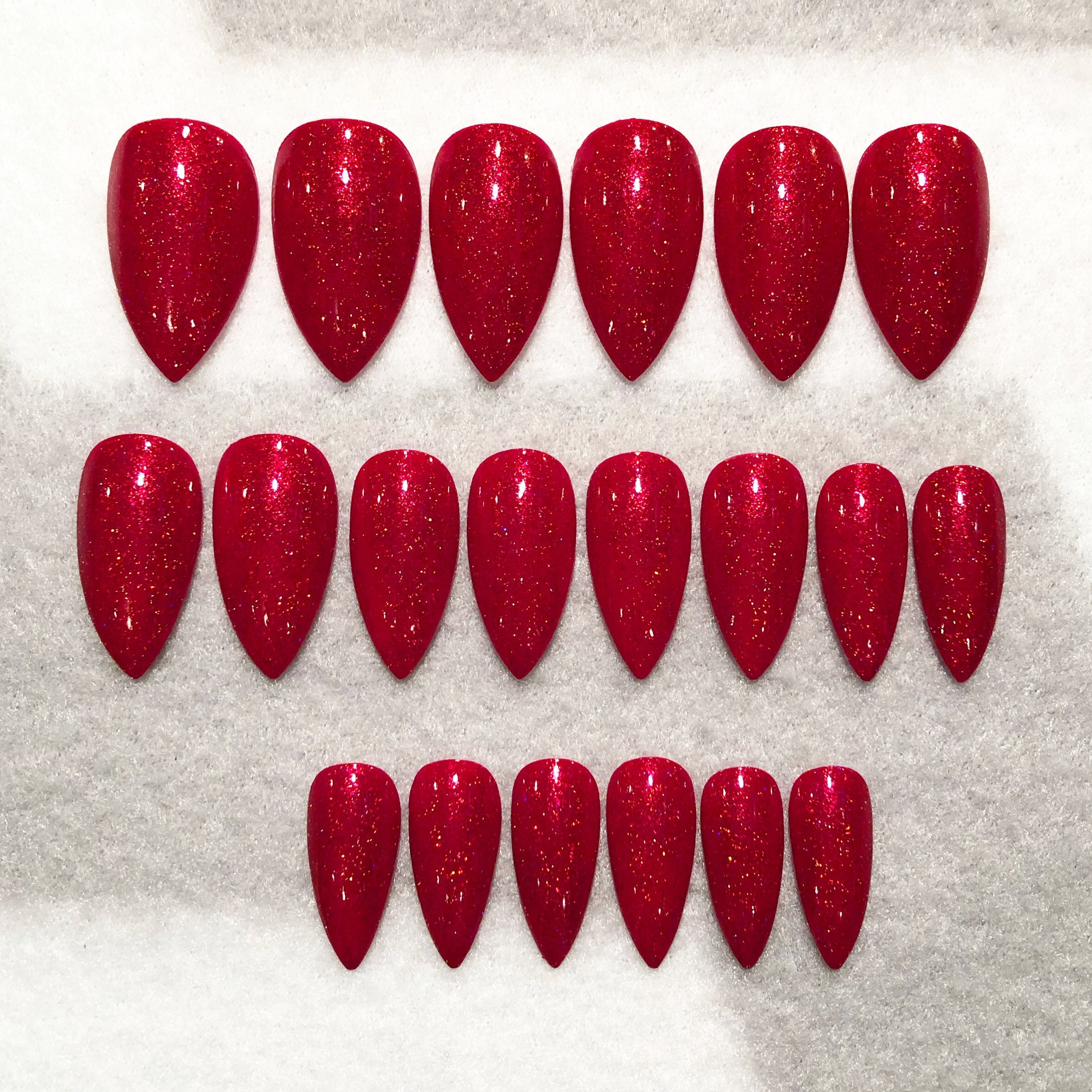 Cupid Red Holographic Fake Nails Faux Nails Glue on Nails - Etsy