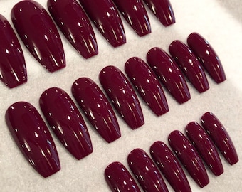 Cabernet Faux Nails, Fake Nails, Glue On Nails, Deep Violet Nails, Plum Nails, Deep Red, Press On Nails, Red Wine, Gloss, Matte
