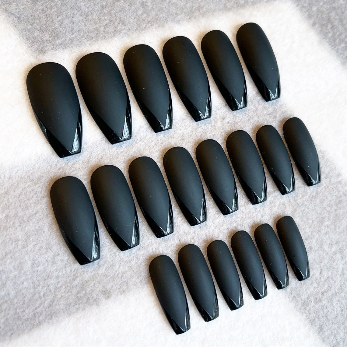 Matte Black and Gloss Faux Nails Fake Nails French Tips - Etsy