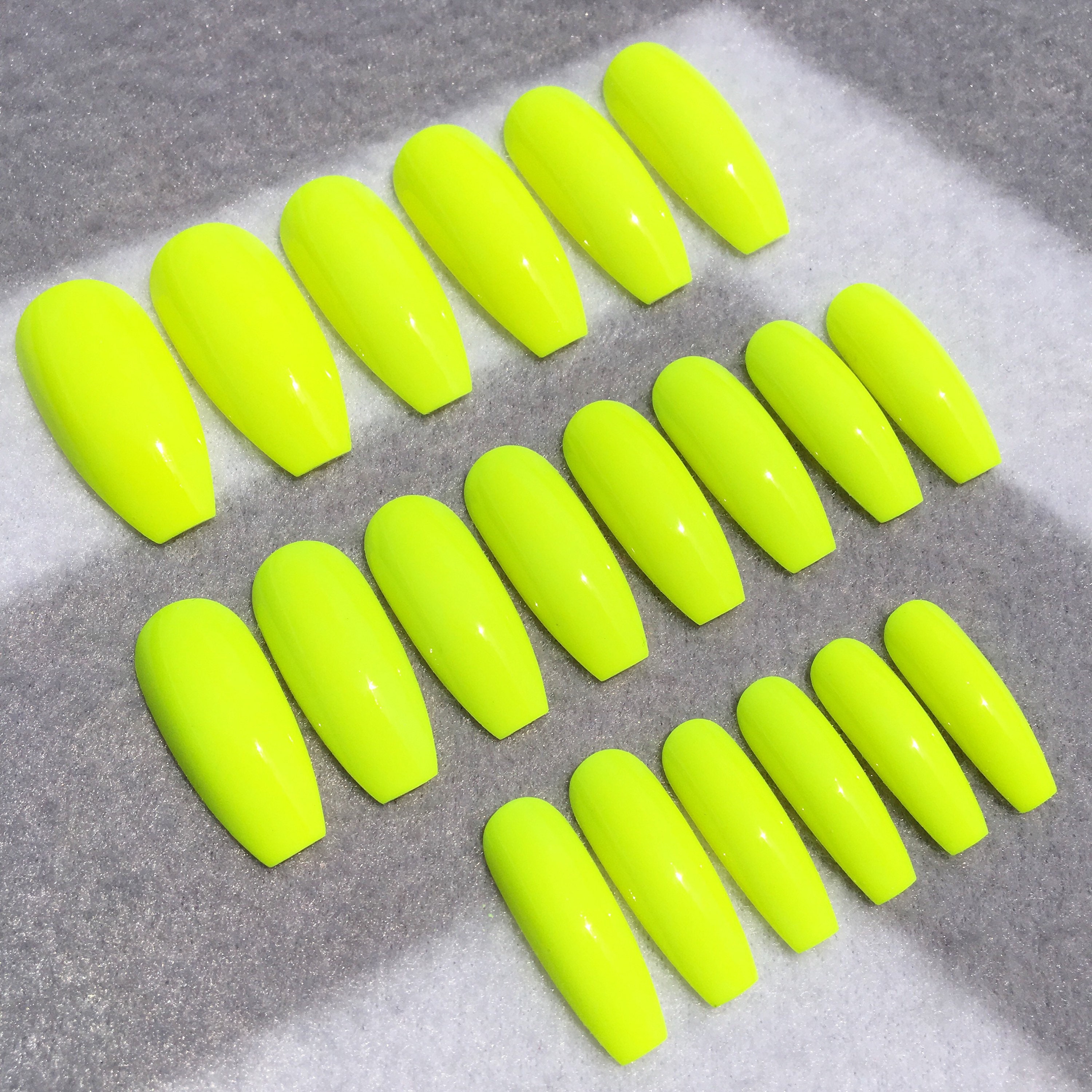 Neon Yellow Faux Nails Fake Nails Glue On Nails Long | Etsy