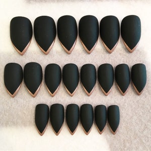 Black and Rose Gold Stiletto Faux Nails, Fake Nails, Rose Gold Tips ...
