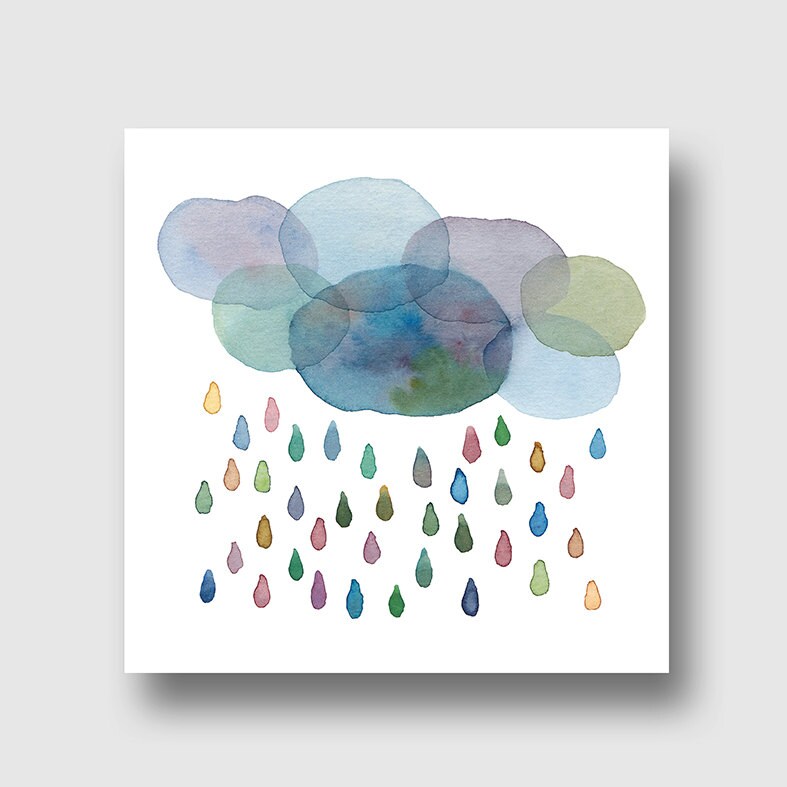 Greeting Card Art Card Cloud Rain Watercolor Art Etsy