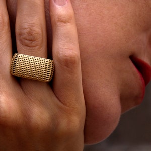 14kt Square  Gold Unique ring, Cocktail Statement  Ring, Israeli Design, Fine Jewelry.