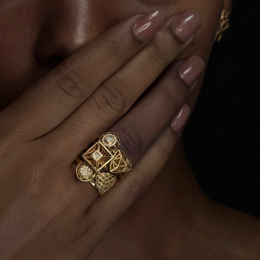 18K Diamond Engagement Solitaire Gold Ring Unique | Etsy