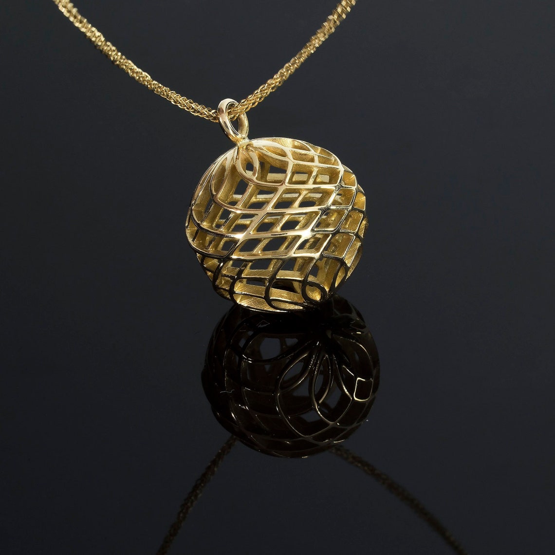 Simple Gold Ball Pendant Large Necklace 14k / 18k Gold Pendant Big