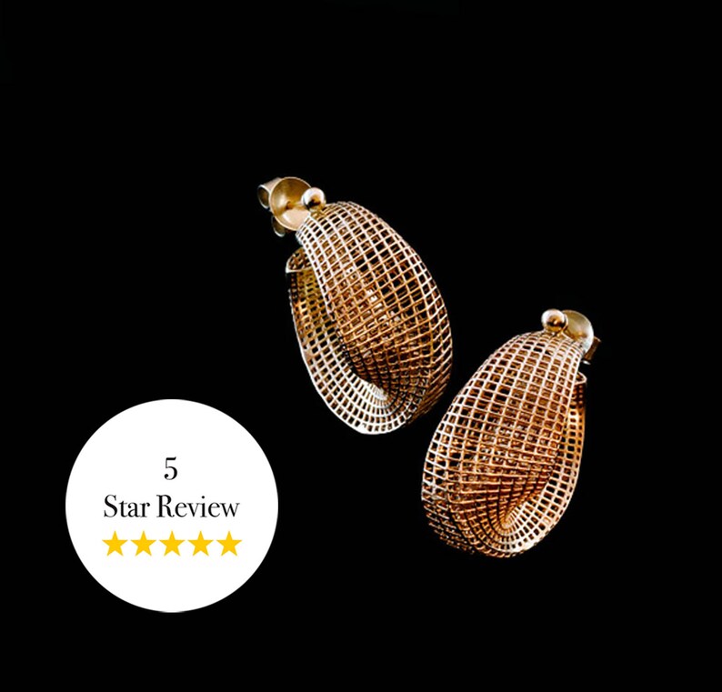 14k Gold Hoop Earrings Statement Earrings Unique Hoop Etsy