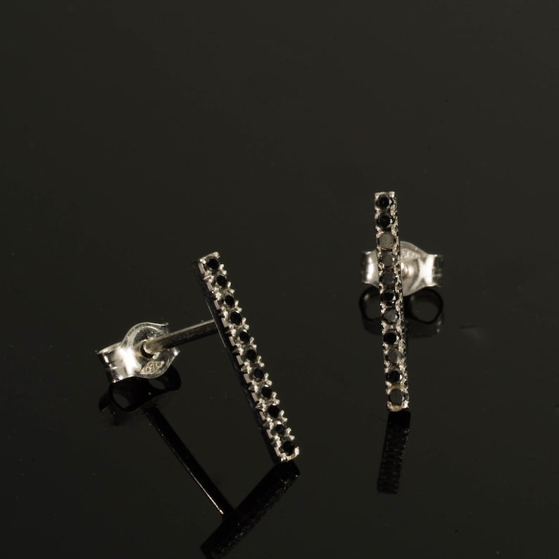 18k Black Diamonds Bar Line Earrings Long Bar Earrings - Etsy