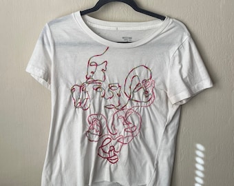 Sz M/L: Upcycled Embroidered Pink Ombré Line Face Tee