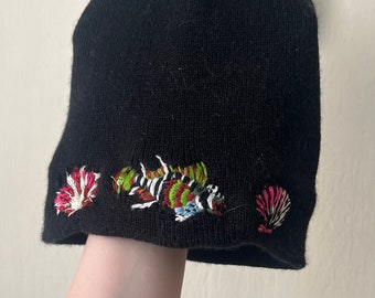 Upcycled Embroidered Hat: Fish and Seashells