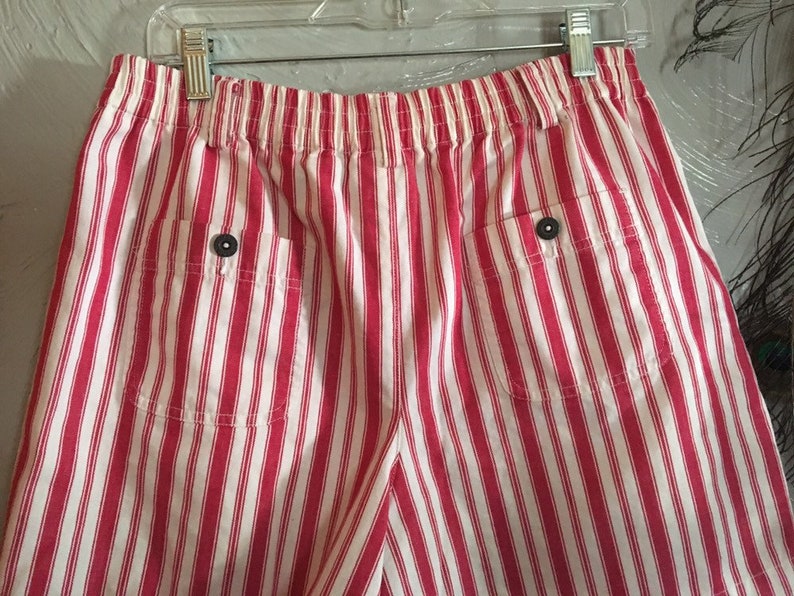 high waisted red and white striped shorts
