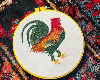 Rooster Farm Handembroidered Wall Decor Hoop