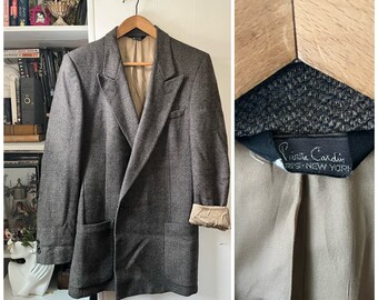 Sz L/XL: 70s Pierre Cardin Woven Tweed Dark Academia Cottagecore Brown Blazer