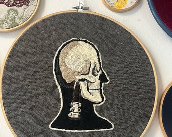 Extra Large Anatomical Skull Head Handembroidered Home Decor