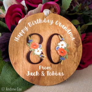 Personalised Happy 80th Birthday Decoration | Milestone Birthday Card Alternative Keepsake Gift | 95mm Dia | Hanging Plaque Decoration