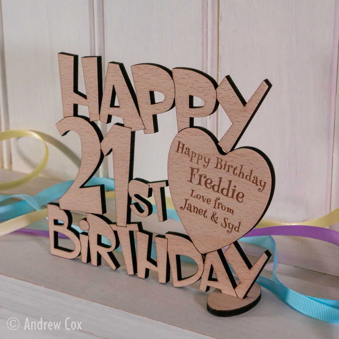 Personalised Happy 21st Birthday Sign Freestanding Wooden Twenty First