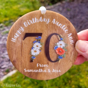 Personalised Happy 70th Birthday Gift  | Milestone Birthday Gift | Card Alternative | Seventy Hanging Keepsake Decoration | Rustic Gift Tag