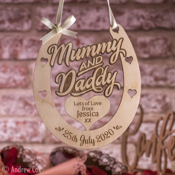Mummy & Daddy Horseshoe Wedding Gift Personalised Anniversary Good Luck Keepsake 