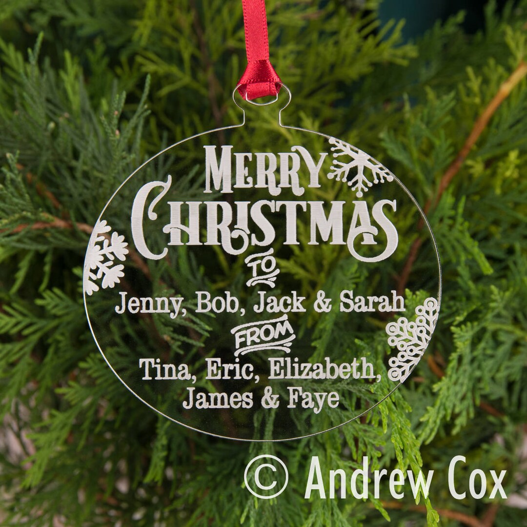 Personalised Merry Christmas Bauble Family or Friends Tree Ornament