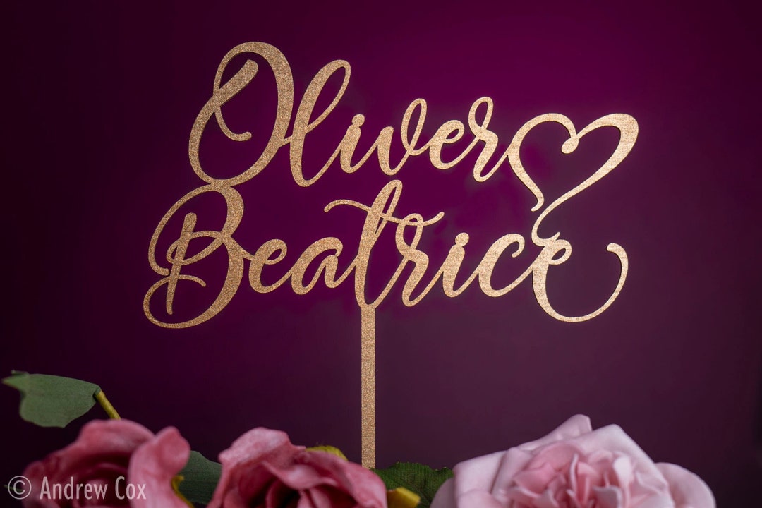 Script Font Wedding Cake Topper Personalised With 2 Christian Names