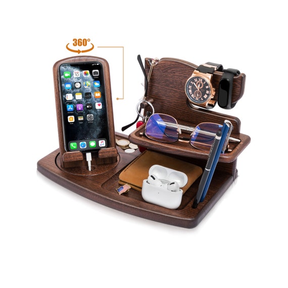  Wood Phone Docking Station Key Holder Nightstand Organizer,  Wife Anniversary Husband Presents for Mens Christmas Graduation Birthday Boyfriend  Gifts Ideas Fathers Day Dad Cool Gadgets for Him (Black) : Cell Phones