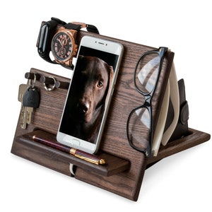Phone Docking Station Wood Ash Key Wallet Holder Watch Desk