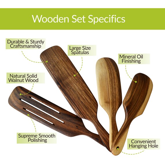 Wooden Spurtle Set of 6, Sturdy, Smooth and Comfy Acacia Wood Utensils Set,  Wooden Spatula Set, Spurtles Kitchen Tools Wooden Spatula for Cooking