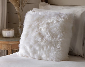 Sheepskin Cushion - Pure White Cushion - Made in England - 45cm x 45cm