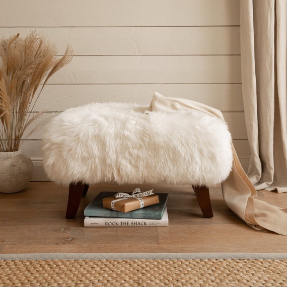 White cheap sheepskin stool