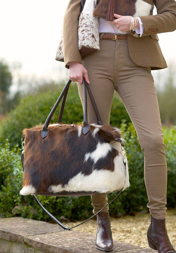 Cowhide Weekend Bag Cowhide Overnight Bag Black And White Etsy