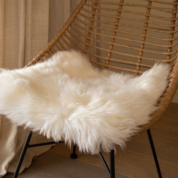 Coussin d'assise en peau de mouton - Housse de siège carrée en peau de mouton blanc pur - Fabriqué en Angleterre