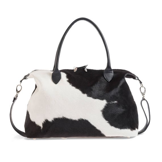 Cowhide Weekend Bag Cowhide Overnight Bag Black And White Etsy