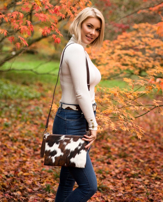 Cowhide Clutch With Shoulder Strap Cowhide Crossbody Made in