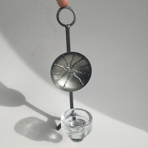 Swedish wrought iron and glass wall candleholder / wall sconce, Brutalist design, vintage 1970s